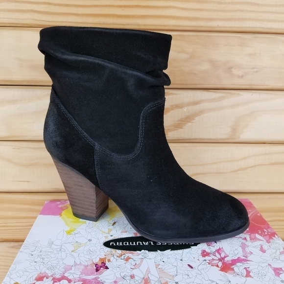 Distressed Black Western Biker Boots Suede/Leather Slouch Heeled 6.5M Bootie NEW - Picture 5 of 11